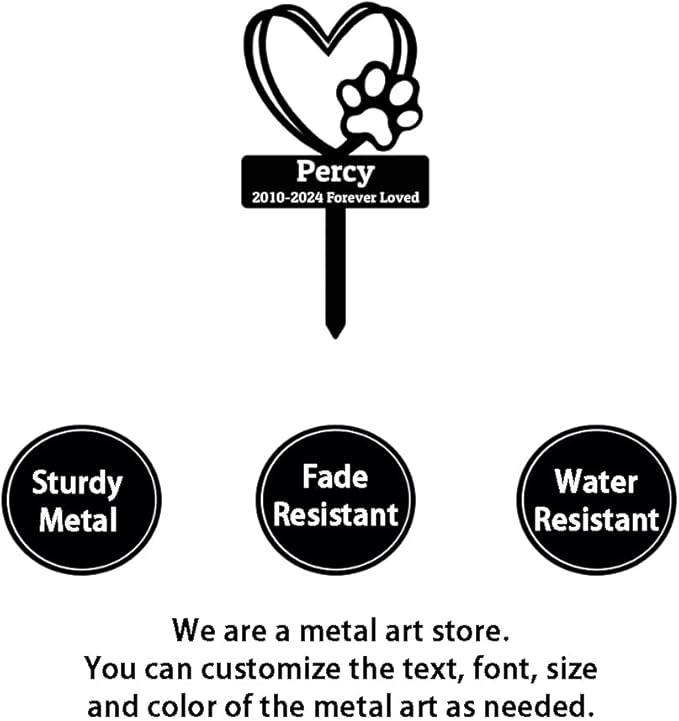 Personalized Hearts Paws Memorial Grave Marker for Dogs Cats, Custom Cat Dog Memorial Stake Metal Sign, Customized Dog Cat Headstone Grave Marker Outdoor Garden Stake Pet Memorial Plaque