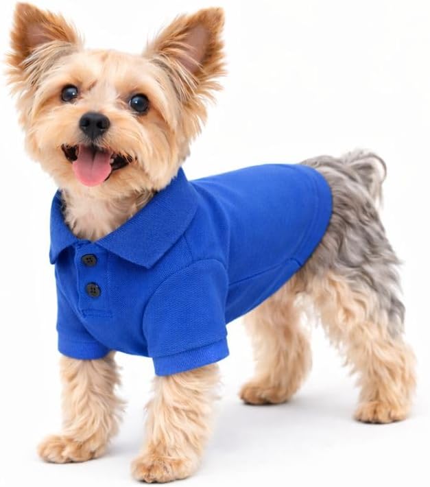 lovelonglong Basic Dog Polo Shirts Premium Cotton, Polo T-Shirts for Large Medium Small Dogs with a Two-Button Collar Blank Color Blue M