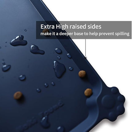 Hoki Found Large Waterproof Silicone Pet Food Mats Tray - Non Slip Pet Bowl Mats Placemat - Dog Pet Cat Feeding Mat - Dog Cat Food Mats -Pet Water Mats for Floors - French Navy