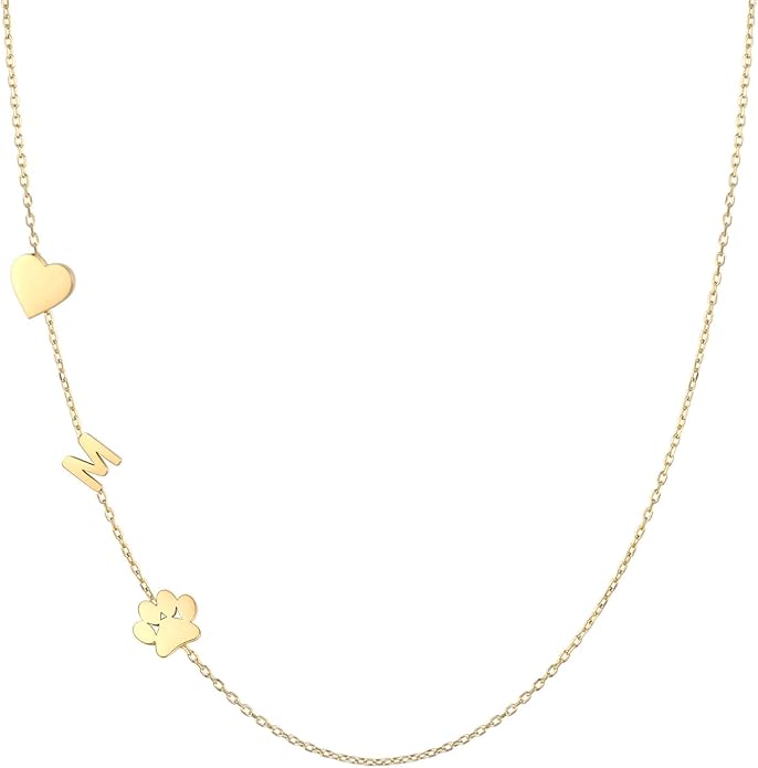 Personalized Sideways Paw Print and Initial Necklace, Dog Cat Mom Gift Pet Memorial Gifts Mothers Day for Women