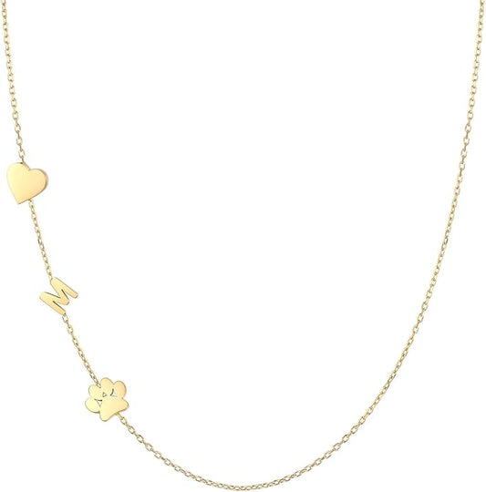 Personalized Sideways Paw Print and Initial Necklace, Dog Cat Mom Gift Pet Memorial Gifts Mothers Day for Women