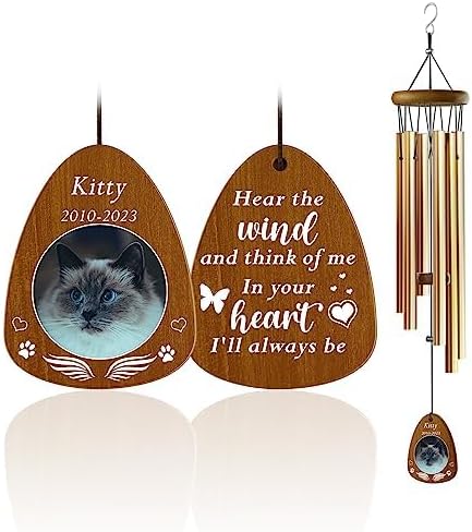 Personalized Pet Memorial Wind Chimes - Memorial Gift for Loss of Cat Custom Sympathy Gifts for Cat,Pet Remembrance Gift Wind Chimes for Outdoor by Bemaystar (Golden)