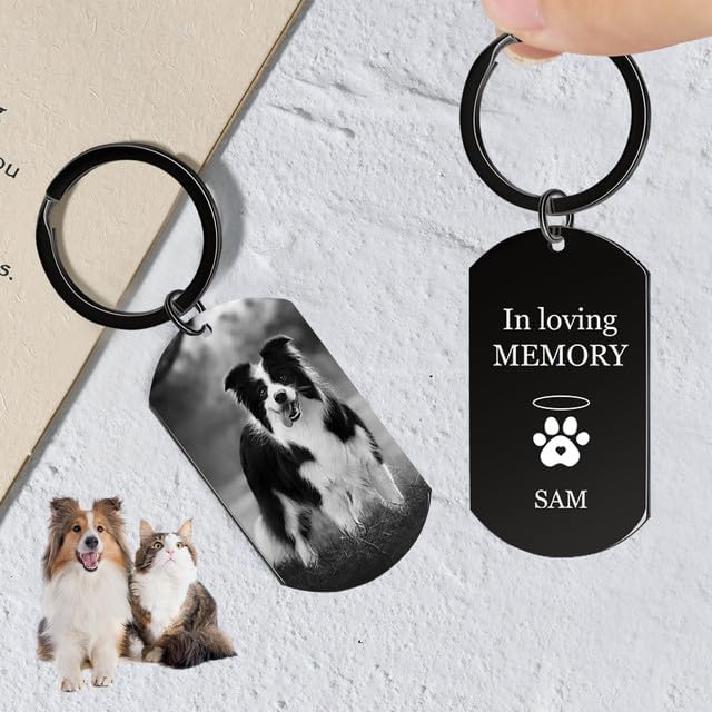 Personalized Dog Keychain Memorial Gifts for loss of dog - Custom Pet Photo Keychain in Memory of Dogs & Cats, Sympathy Gift For Pet Passed Away