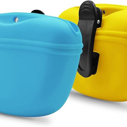 AUDWUD Silicone Dog Treat Pouch,with Dog Training Clicker,Clip on Portable Training Container,Convenient Magnetic Buckle Closing and Upgraded Waist Clip for Enhanced Stability