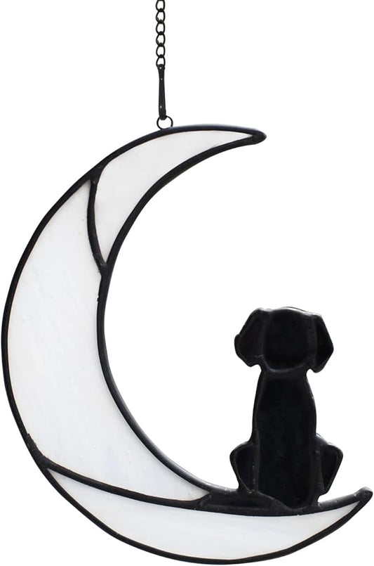 BOXCASA Dog Memorial Gifts for Dog Lovers,Dog on Moon Stained Glass Window Hanging for Suncatcher,Loss of Dog Sympathy Gift for Dog Lovers, Pet Memorial Sympathy Gifts