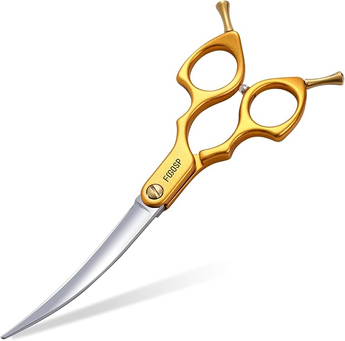 Professional Curved Dog Grooming Scissors with Sharper Self Grinding lightweight and finely trimmed split structure 6.5'' Japan VG10 63HRC for small dogs cat pet(Gold)