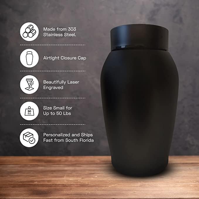 Personalized Custom Dog Urn Engraved Dog Name and Date - Stainless Steel Cremation urns for Dogs Ashes with Airtight Closure | Paw Prints on Heart