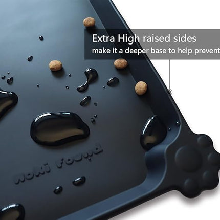 Hoki Found X-Large Silicone Pet Food Mats - Non Slip Dog Cat Bowl Mats - Waterproof - Black