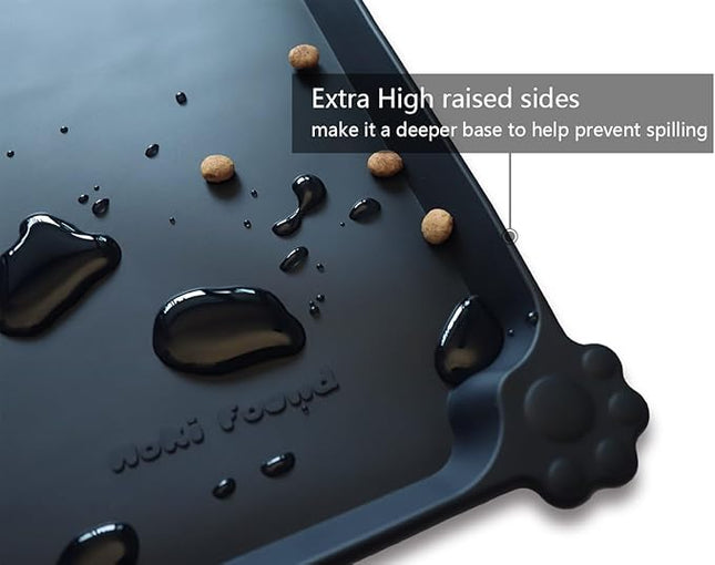 Hoki Found XX-Large Silicone Pet Food Mats - Non-Slip Dog & Cat Feeding Mats - Waterproof for Carpet - Black
