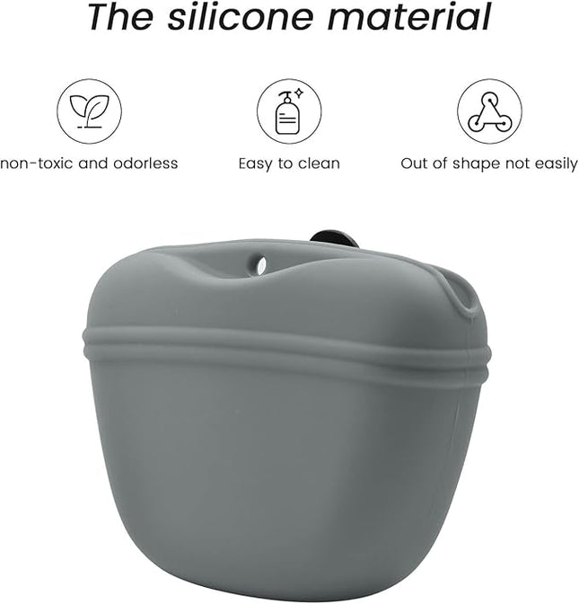 AUDWUD Silicone Dog Treat Pouch,with Dog Training Clicker,Clip on Portable Training Container,Convenient Magnetic Buckle Closing and Upgraded Waist Clip for Enhanced Stability