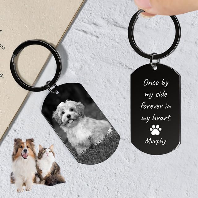 Personalized Dog Keychain Memorial Gifts for loss of dog - Custom Pet Photo Keychain in Memory of Dogs & Cats, Sympathy Gift For Pet Passed Away