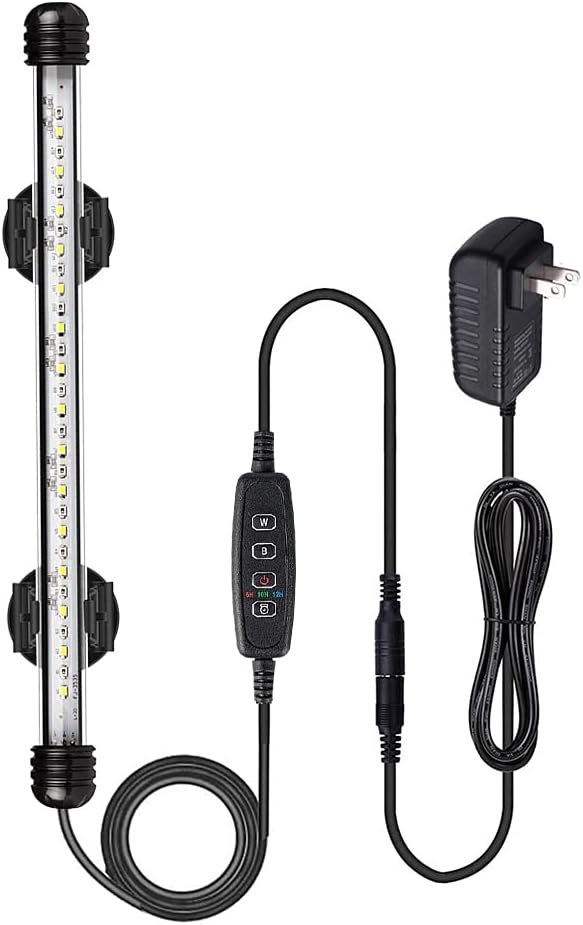 VARMHUS Submersible LED Aquarium Light,Fish Tank Light with Timer Auto On/Off Dimming Function,3 Light Modes Dimmable White-Blue,10 Brightness Levels Optional&3 Levels of timed Loop Function 11.5''