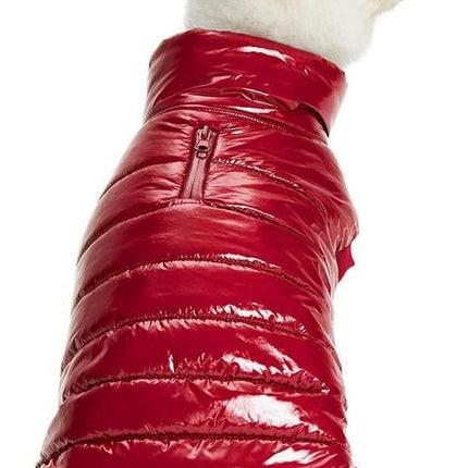 Blueberry Pet Cozy & Comfy Windproof Lightweight Quilted Fall Winter Glossy Dog Puffer Jacket in Deep Rouge, Back Length 12.5", Size 10, Warm Coat for Small Dogs