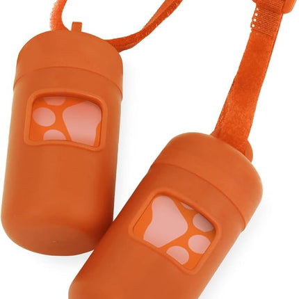 Best Pet Supplies Dog Poop Bag Holder Leash Attachment with 30 Bags, Reusable Dispenser for Travel, Walking, Park, and Outdoor Use, Durable with Clip-On - Orange, Pack of 2