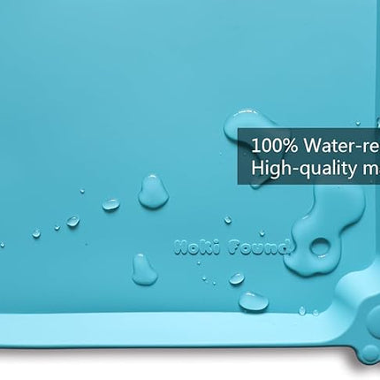 Hoki Found Silicone Pet Food Mats Tray - Non Slip Cat & Dog Bowl Mats - Waterproof & Pet-Friendly for Carpet - Glacier