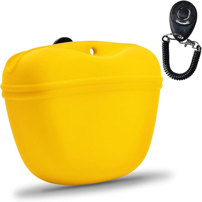 AUDWUD Silicone Dog Treat Pouch,with Dog Training Clicker,Clip on Portable Training Container,Convenient Magnetic Buckle Closing and Upgraded Waist Clip for Enhanced Stability