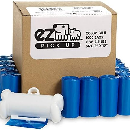 EZ Pick Up - 1000 Count Pet Dog Waste Bags, with Dispenser, Blue 9"x12", 50 Rolls, 1000 Poop Bags