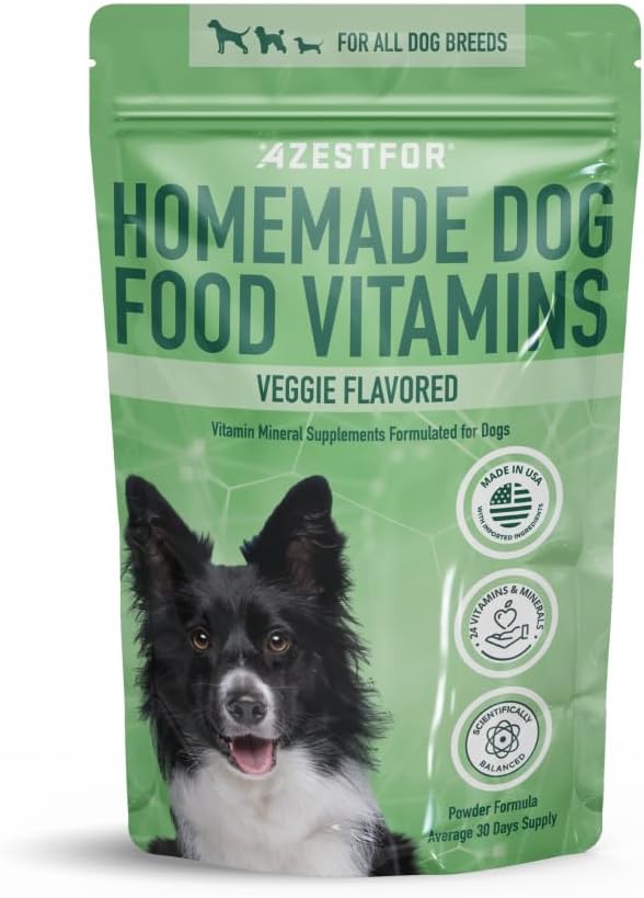 Azestfor Homemade Dog Food Vitamins Pre-Mix Powder – 24 Essential Nutrients – Supplement for Raw, Barf & Grain Free – for All Breeds & Ages – 16oz Veggie Flavored