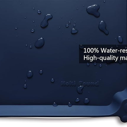Hoki Found L Silicone Non Slip Pet Dog Cat Bowl Mats - Placemat - Waterproof Dog Cat Food Mats for Carpet - French Navy