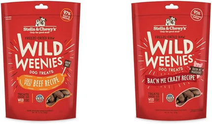 Stella & Chewy's Wild Weenies Dog Treats Large Bag 2 Pack Variety Bundle (Beef & Bacon)