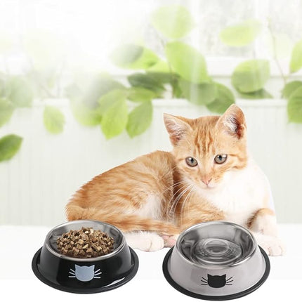 Cat Bowls for Food and Water,2PCS Rapsrk Non-Slip Stainless Steel Small Food Bowls 8 Oz Pet Bowl with Removable Rubber Base Dog Bowl,Stackable Cat Puppy Dishes Bowls with Cute Cats Painted