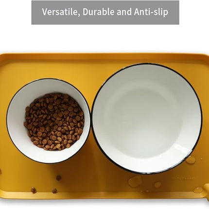 Hoki Found Silicone Pet Food Mats Tray - Dog Pet Cat Feeding Mat - Waterproof Dog Cat Food Mats -Pet Water Mats for Carpet -Honey