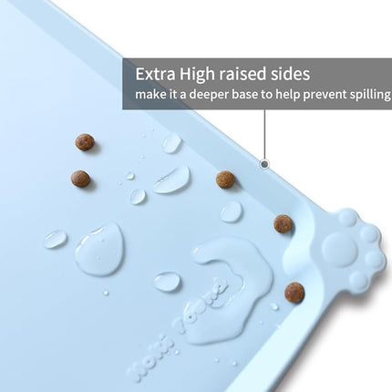Hoki Found Silicone Pet Food Mats - Non Slip Bowl Placemats for Dogs & Cats - Waterproof, Suitable for Carpet - Frost