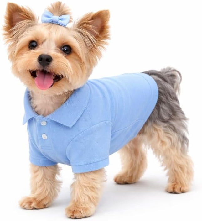 lovelonglong Basic Dog Polo Shirts Premium Cotton, Polo T-Shirts for Large Medium Small Dogs with a Two-Button Collar Blank Color Sky-Blue XS