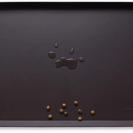 Hoki Found Silicone Pet Food Mats Tray - High-Lips Pet Dog Cat Bowl Mats - Pet Feeding Mat - Waterproof Dog Cat Food Mats -Pet Water Mats for Floors - Dark Oak