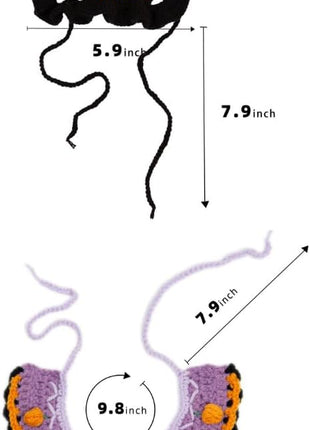 Cat Halloween Costume-Handmade Knitted Cute Ghost Bandana & Black Witch Hat for Cats and Small Sized Dogs, Festive Pet Apparel, Adjustable and Breathable Dog Costume,Also Suits Dolls