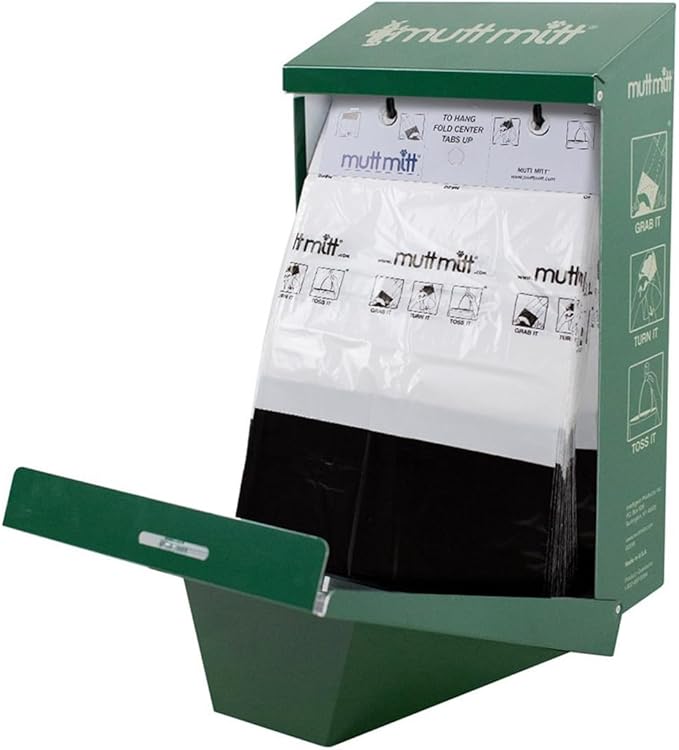 Mutt Mitt® New Listing, Same 100 White & Black 2-Ply Dog Waste Bags on 1 Dog Waste Bag Station Header - 300% Thicker than mini roll dog waste bags - no more warm & yuck feeling