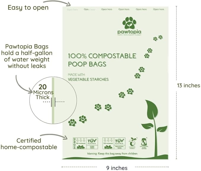 Biodegradable Dog Poop Bags, 60 Count, Certified Home Compostable, Leak-Proof, Easy Open