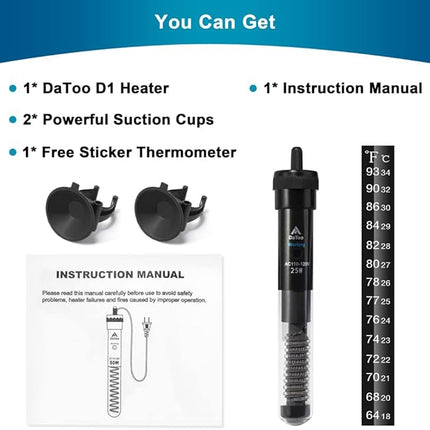 Aquarium Heater Adjustable 25W Submersible Fish Tank Heater with Electronic Chip Thermostat Suitable for Marine Saltwater and Freshwater