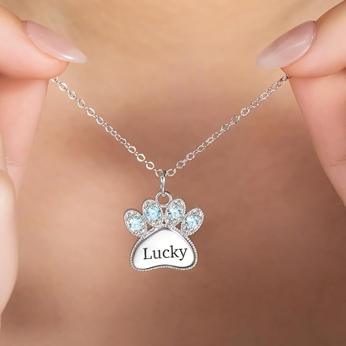 NICEDREAM Custom Name Paw Print Necklace for Women Personalized Engraved Dog Paw Necklaces Sterling Silver Pet Memorial Necklace with Name for Loss of Dog Cat Pawprint Pendant Necklaces Jewelry Gifts