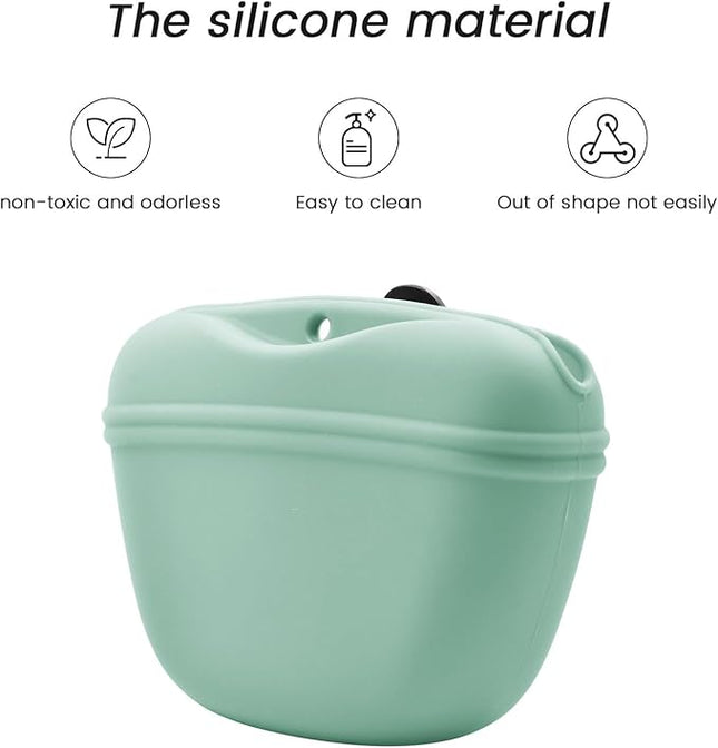 AUDWUD Silicone Dog Treat Pouch,with Dog Training Clicker,Clip on Portable Training Container,Convenient Magnetic Buckle Closing and Upgraded Waist Clip for Enhanced Stability