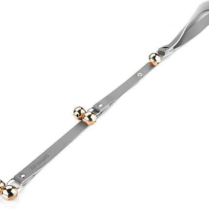 Leather Dog Doorbells for Door Knob/Potty Training/Go Outside, Length Adjustment Copper Dog Bell, Housetraining Hanging Bell, Gray Leather Golden Bells