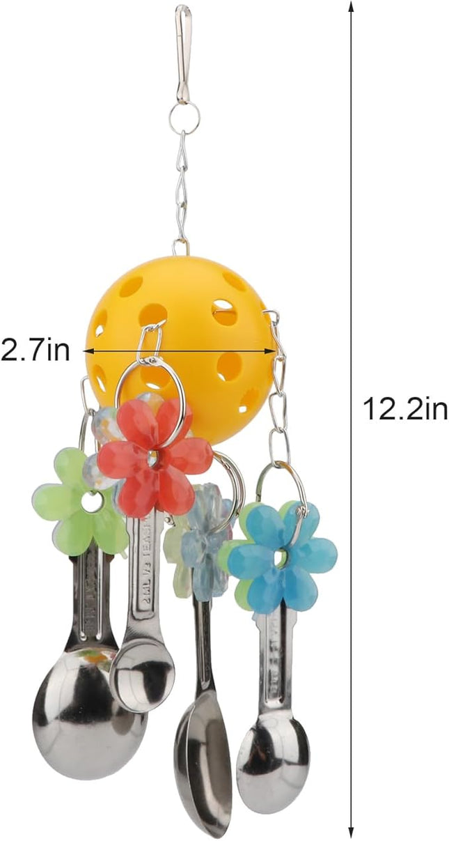 Hypeety Pet Parrot Toy Plastic Colorful Birds Ball with 1 Bell for Budgie African Grey Cockatoo Cockatiel Sun Conures 1 Ball with 5 Spoons