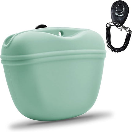 AUDWUD Silicone Dog Treat Pouch,with Dog Training Clicker,Clip on Portable Training Container,Convenient Magnetic Buckle Closing and Upgraded Waist Clip for Enhanced Stability
