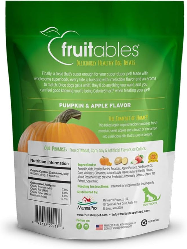 Fruitables Baked Dog Treats, Healthy Pumpkin Treat for Dogs, Low Calorie & Delicious, No Wheat, Corn or Soy, Made in the USA, Pumpkin and Apple Flavor, 7oz