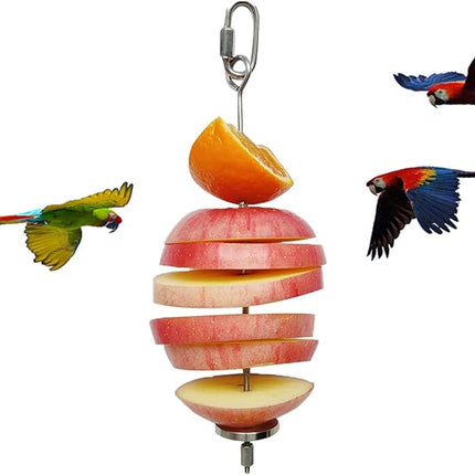 Bird Food Holder, Feeder Toy, Foraging Toy, Treat Skewer, Stainless Steel Parrot Fruit Vegetable Stick Holder (L)