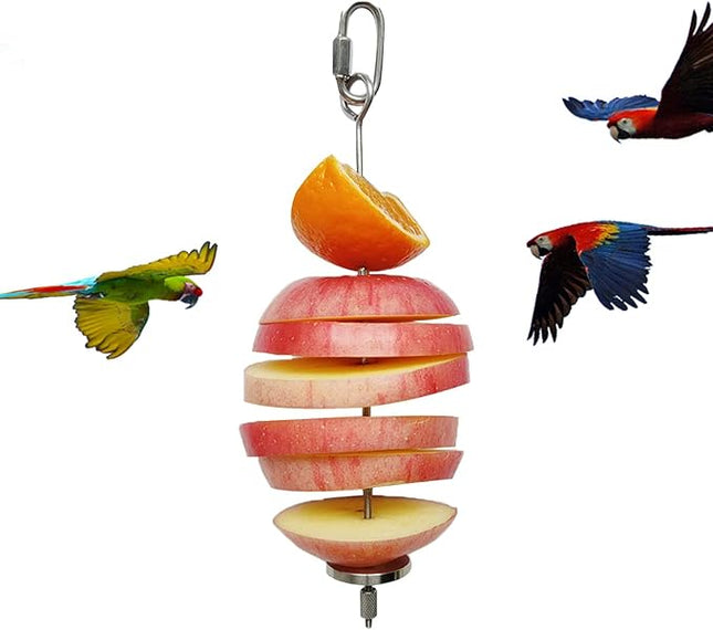Bird Food Holder, Feeder Toy, Foraging Toy, Treat Skewer, Stainless Steel Parrot Fruit Vegetable Stick Holder (L)