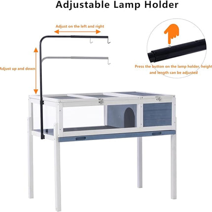 BIRASIL Wood Tortoise House, Indoor Turtle Habitat Reptile Cage, Tortoises Enclosure for Small Animals Lizards Hamster