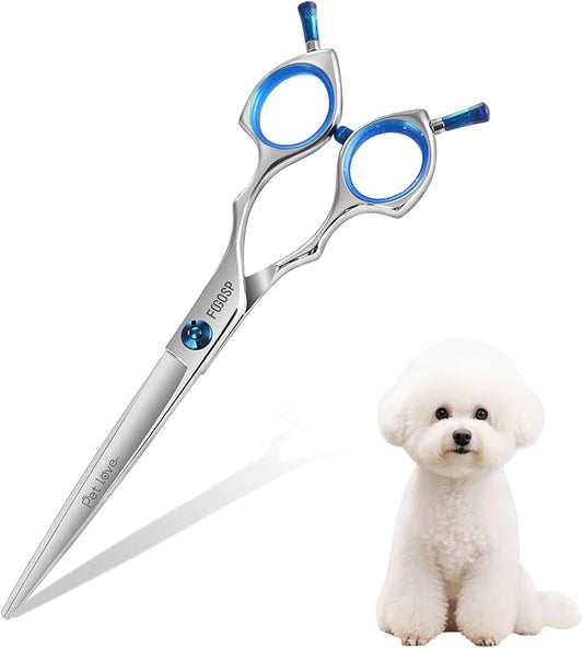Straight Dog Grooming Scissors 6.5 in Small Dog Hair Scissor Trimming Dogs Pet Cat Shears Japan 440C Symmetric Handle Light Weight for Cutting Body Legs Hairs(6.5)