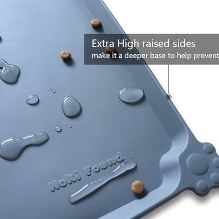 Hoki Found Large Silicone Pet Feeding Tray - Waterproof Dog Pet Cat Feeding Mat - Non Slip Pet Dog Cat Food Bowl Mats Placemat -Pet Water Mats for Carpet -Gray