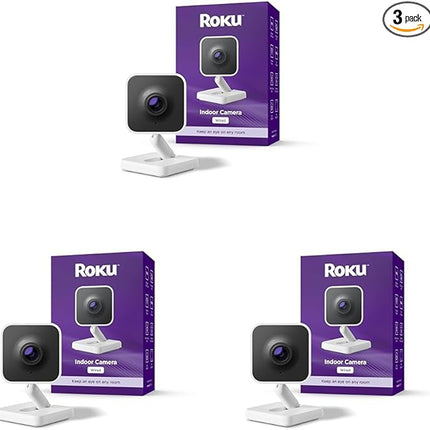Roku Indoor Camera - Home Security - 3-Pack - Wired Security Camera & Pet Monitor with 1080p HD Color Night Vision, Works with Alexa & Google, Motion & Sound Detection, WDR & WiFi 6