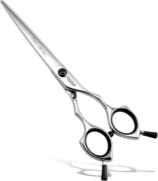 Straight Grooming Scissors for Dogs at Home 6.5 in Professional Dog Hair Scissor Trimming Small Dogs Pet Cat Shears Japan 440C Symmetric Handle Light Weight for Cutting Body Leg Hairs(6.5)