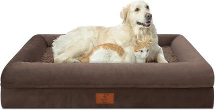 XL Orthopedic Dog Bed for Extra Large Dogs, Washable Dog Bed with Removable Bolster, Waterproof Pet Bed with Nonskid Bottom, Brown