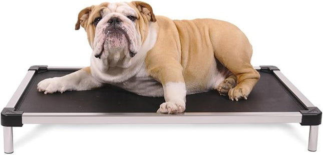 K9 Ballistics Chew Proof Elevated Outdoor Cooling Cot Bed for Large Dogs - Virtually Indestructible, Preassembled, Withstands Aggressive Chewers - L, Black Mesh