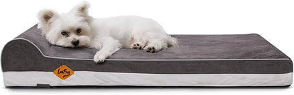 Laifug Orthopedic Memory Foam Dog Bed with Pillow and Durable Water Proof Liner & Removable Washable Cover & Smart Design Medium (34"x22"x5.5"), Grey