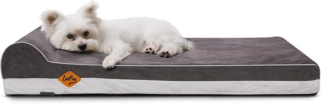 Laifug Orthopedic Memory Foam Dog Bed with Pillow and Durable Water Proof Liner & Removable Washable Cover & Smart Design Medium (34"x22"x5.5"), Grey